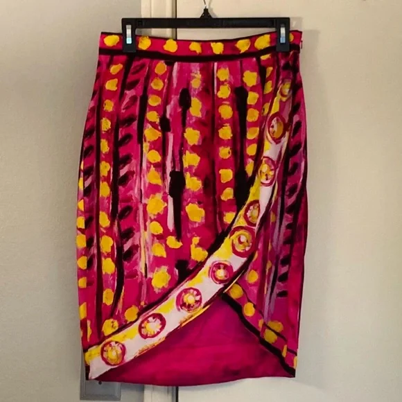 MOSCHINO couture Vibrant Pink and Yellow Patterned Skirt - Picture 1 of 4